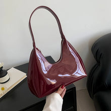 Load image into Gallery viewer, Women&#39;s Bag Patent Leather Tote Bag Fashion Shoulder Bag Versatile Crescent Bag French Brand Armpit Bag Retro Wine Red Hobo Bags