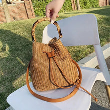 Load image into Gallery viewer, Women Straw Weave Bucket Bags Rattan Summer Beach Shoulder Bags Female Casual Handbags Purse Small Travel Crossbody Bags