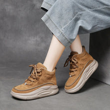 Cargar imagen en el visor de la galería, Genuine Leather Lace-up Short Boots Platform Round Toe Women&#39;s Winter Shoes q127