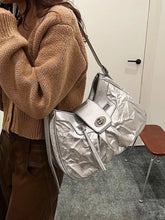 Laden Sie das Bild in den Galerie-Viewer, Silver Shoulder Bags Women High Street Folds Casual Handbag Purse Ladies Moto Biker Y2k Grunge Messenger Bag