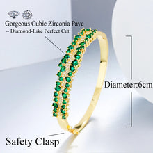Charger l&#39;image dans la galerie, Fancy Green Cubic Zirconia Pave Bangle Gold Plated Wedding Bangle for Women b69