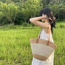 Load image into Gallery viewer, Women&#39;s Fashion Beach Travel Straw Woven Striped Tote Bag New Large Casual Shoulder Bags