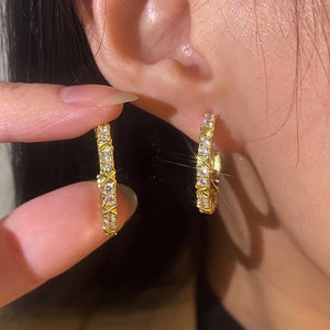 Fashion Women's Earrings Gold Color Hoops with Cubic Zirconia Female Metal Earrings