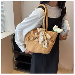 Cotton Rope Woven Bag Handbag Girls Handmade Desktop Storage Basket Cosmetic Organizert Box Picnic Basket