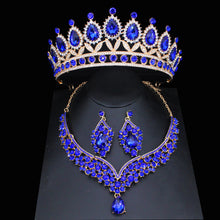 Carica l&#39;immagine nel visualizzatore di Gallery, Luxury Crystal Wedding Jewelry Sets For Women Tiara/Crown Earrings Necklace Set dc02