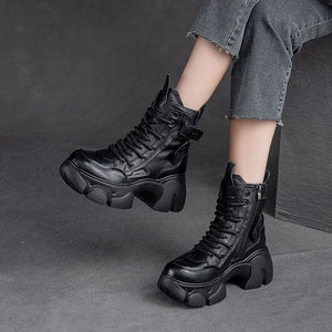Vintage Genuine Leather Women Boots Flat Soft Shoes q141