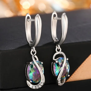 Multi-colored CZ Dangle Earrings for Women Birthday Day Gift Wedding Party Jewelry t85