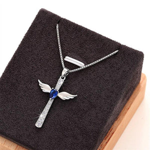 Women Wing Cross Pendant Necklace Paved Cubic Zirconia Wedding Jewelry t06 - www.eufashionbags.com