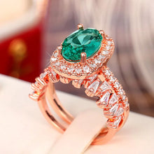 Laden Sie das Bild in den Galerie-Viewer, Special-interested Green Cubic Zirconia 2Pcs Set Rings for Women Rose Gold Wedding Jewelry