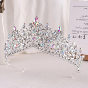 Baroque Vintage Gold Color Pink Crystal Beads Bridal Tiaras Crowns Headwear e10