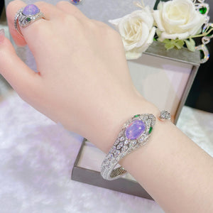 Luxury Silver Color Snake Shape Bracelets for Women Fashion Inlaid Amethyst Opening Cuff Bangles x68