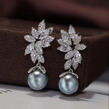 Cargar imagen en el visor de la galería, Multi Colored Imitation Pearl Dangle Earrings Leaf Design Aesthetic Earrings for Women Dazzling CZ Luxury Trendy Jewelry