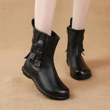 Load image into Gallery viewer, Cowhide Flat Heels Mid-Calf Boots Casual Genuine Leather Women&#39;s Boots q132