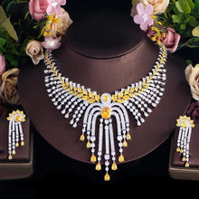 画像をギャラリービューアに読み込む, Dubai Yellow Cubic Zirconia Big Tassel Drop Wedding Necklace Jewelry Sets b03