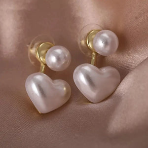 Heart Imitation Pearl Drop Earrings for Women  Fashion Sweet Ear Accessories