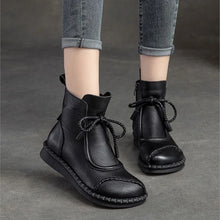 画像をギャラリービューアに読み込む, Vintage Genuine Leather Short Boots Winter Round Toe Lace-up Shoes