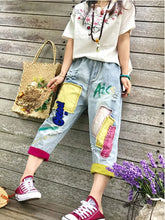 Laden Sie das Bild in den Galerie-Viewer, Plus Size Elastic Waist Embroidery New Jeans For Women Summer Loose Harem Pants Spring Casual Clothes