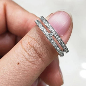 Fashion Two-line Silver Color Ring for Women Full CZ Stylish Wedding Rings x22