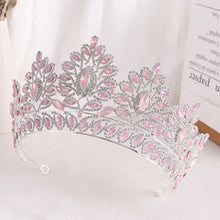 Cargar imagen en el visor de la galería, Pink Opal Wedding Big Crown Princess Headdress Crystal Tiaras Rhinestone Diadem Hair Jewelry