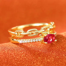 画像をギャラリービューアに読み込む, Designed Red Cubic Zirconia Women Rings Statement Chain Design Gold Color Female Rings for Wedding Party Jewelry