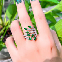 Charger l&#39;image dans la galerie, Green Cubic Zirconia Crystal Geometric Claw Adjustable Open Rings for Women cw53 - www.eufashionbags.com