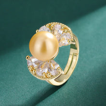 画像をギャラリービューアに読み込む, 10mm White Pearl Bowknot Couple Rings Adjustable Jewelry Sets for Women Wedding Charms Accessory