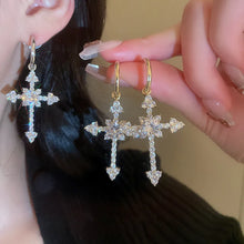 Cargar imagen en el visor de la galería, Fashion Cross Charm Hanging Earrings for Women Full Cubic Zirconia Jewelry