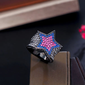 Luxury Chunky Micro Cubic Zirconia Rings Pave Pentagram for Women Party Jewelry Gift b53