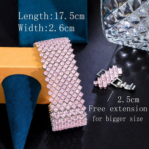 Multiple Pink Cubic Zirconia Large Wedding Party Bracelet Bangle for Women CZ Jewelry cw22 - www.eufashionbags.com