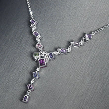 画像をギャラリービューアに読み込む, New Trendy Silver Color Geometric Necklaces For Women Shine Pink Purple Zircon Stone Inlay Jewelry