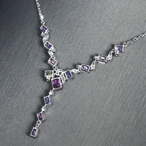 New Trendy Silver Color Geometric Necklaces For Women Shine Pink Purple Zircon Stone Inlay Jewelry