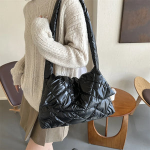 Winter Luxury Down Padded Tote Bag Women Quilted Large Purse w132