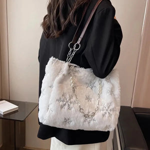 Fashion Casual Fluffy Tote Bag Women Large Trendy Chain Bag w173