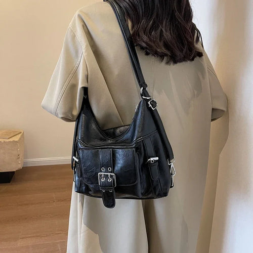 Y2K Retro Belt Design PU Leather Shoulder Bags for Women Fashion Bag w32