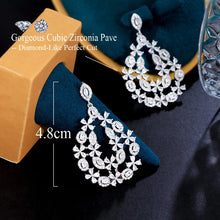 Load image into Gallery viewer, Bling White Cubic Zirconia Flower Chunky Drop Dangle Earrings h118
