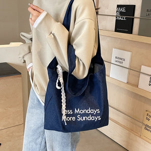 Letter Design Big Denim Shopper Shopping Bags for Women 2024 Fashion Travel Shoulder Bag Casual Tote Bag