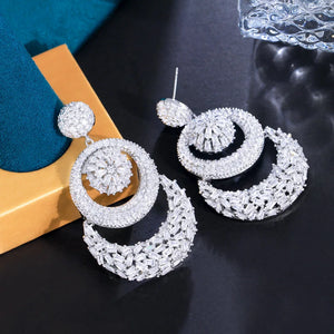 White Chunky Cubic Zirconia Round Dangle Wedding Earrings b172