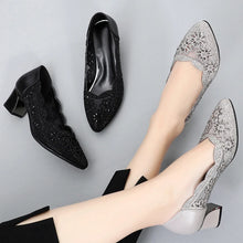 Load image into Gallery viewer, Genuine Leather Hollow Pumps Women Summer Fashion Shoes Med Heels Square Mesh Shoes f25