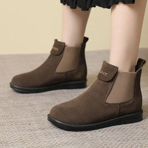 Women Cow Suede Leather Short Boots Platform Fur Round Toe Warm Shoes q138