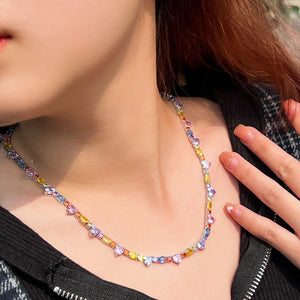 5A Bling Cubic Zirconia Love Heart Necklace Multi Color Women Engagement Chain Jewelry