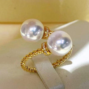 Gold Color Imitation Pearl Open Ring Twist Fashion Women Wedding Jewelry hr53 - www.eufashionbags.com