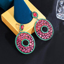 Charger l&#39;image dans la galerie, Pink Red Cubic Zirconia Chic Round Drop Dange Women Wedding Earrings cw26 - www.eufashionbags.com