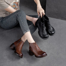 Charger l&#39;image dans la galerie, Genuine Leather Ankle Boots Women Winter Round Toe Shoes q133
