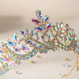 Gold AB Color Crystal Bridal Tiaras Crown Rhinestone Pageant Prom Diadem Veil Tiaras