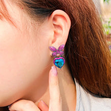 Load image into Gallery viewer, Fuchsia Cubic Zircon Butterfly Earrings Chic Heart Charm Drop Earrings for Women b97