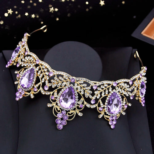 Purple Crystal Bridal Crown Princess Girls Tiaras Headdress Prom Green Diadem for Wedding Hair Jewelry Accessories