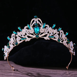 Luxury Green Color Crystal Crown Bridal Hair Accessories Women Baroque Crown
