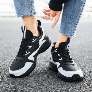 Mixed Color Platform Shoes Casual Lace-up Chunky Sneakers Sports Shoes for Women x41