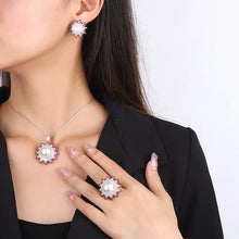 Carica l&#39;immagine nel visualizzatore di Gallery, Fashion Star White Pearl Pendant Necklace Adjustable Ring Women&#39;s Luxury Macrame Jewelry