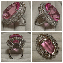 画像をギャラリービューアに読み込む, Fashion Women Silver Color 2x3cm Oval Open Ring Inlay Pink Cubic Zirconia Wedding Party Jewelry x30